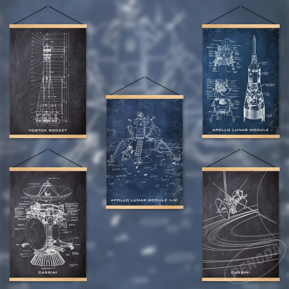 

Modern Canvas Wooden Hanging Apollo Lunar Module Poster Structure Diagram Prints Modular Home Decor Painting Wall Art Pictures