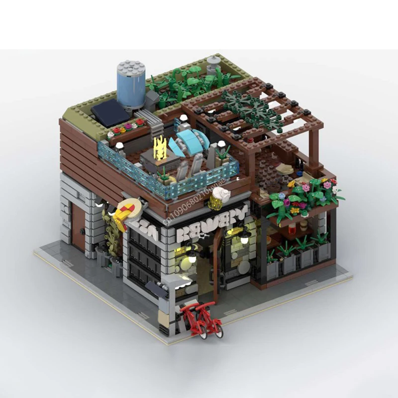 MOC модульный пивоварня и магазин пиццы кирпичи игрушки креативная городская