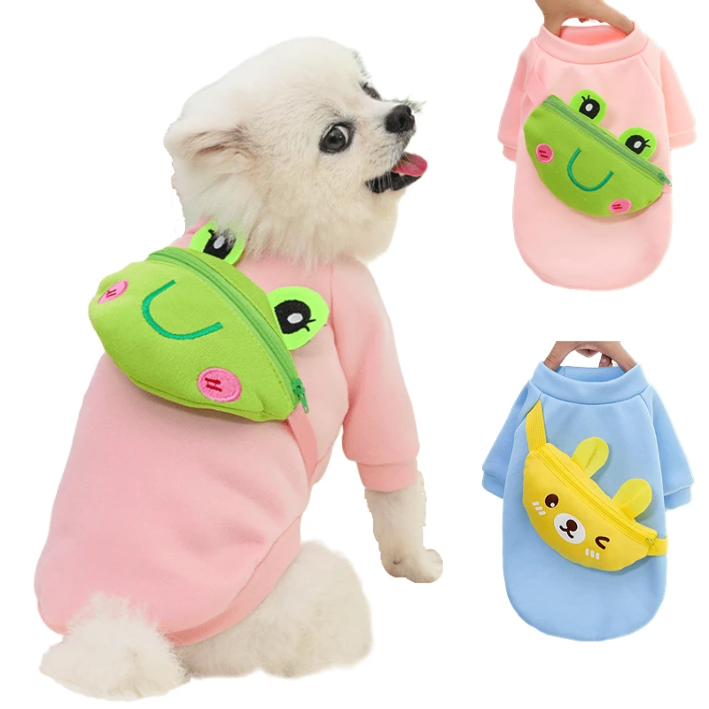 Cartoon Backpack Clothes Yellow Bear/Frog Warm Cute Dog Cat Pet S-XXL Size Cross-body Zipper Bag Cute Clothes