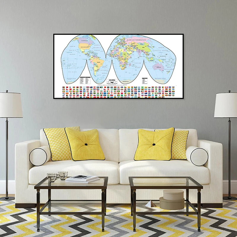 

120x60 см холст распылитель карта мира с национальным флагом картина без рамки плакат и печать декор комнаты образовательные принадлежности д...