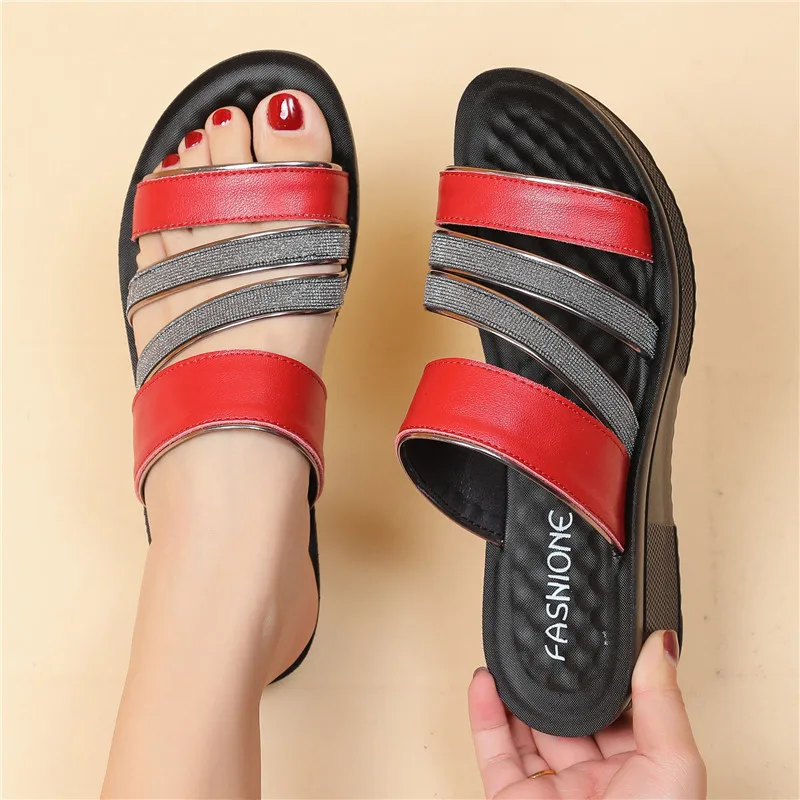

Shoes Woman Summer Sandals Women Leather Flat Comfortable Footwear Beach Slippers Women's Wedge Shoes 2022 Mother Shoes