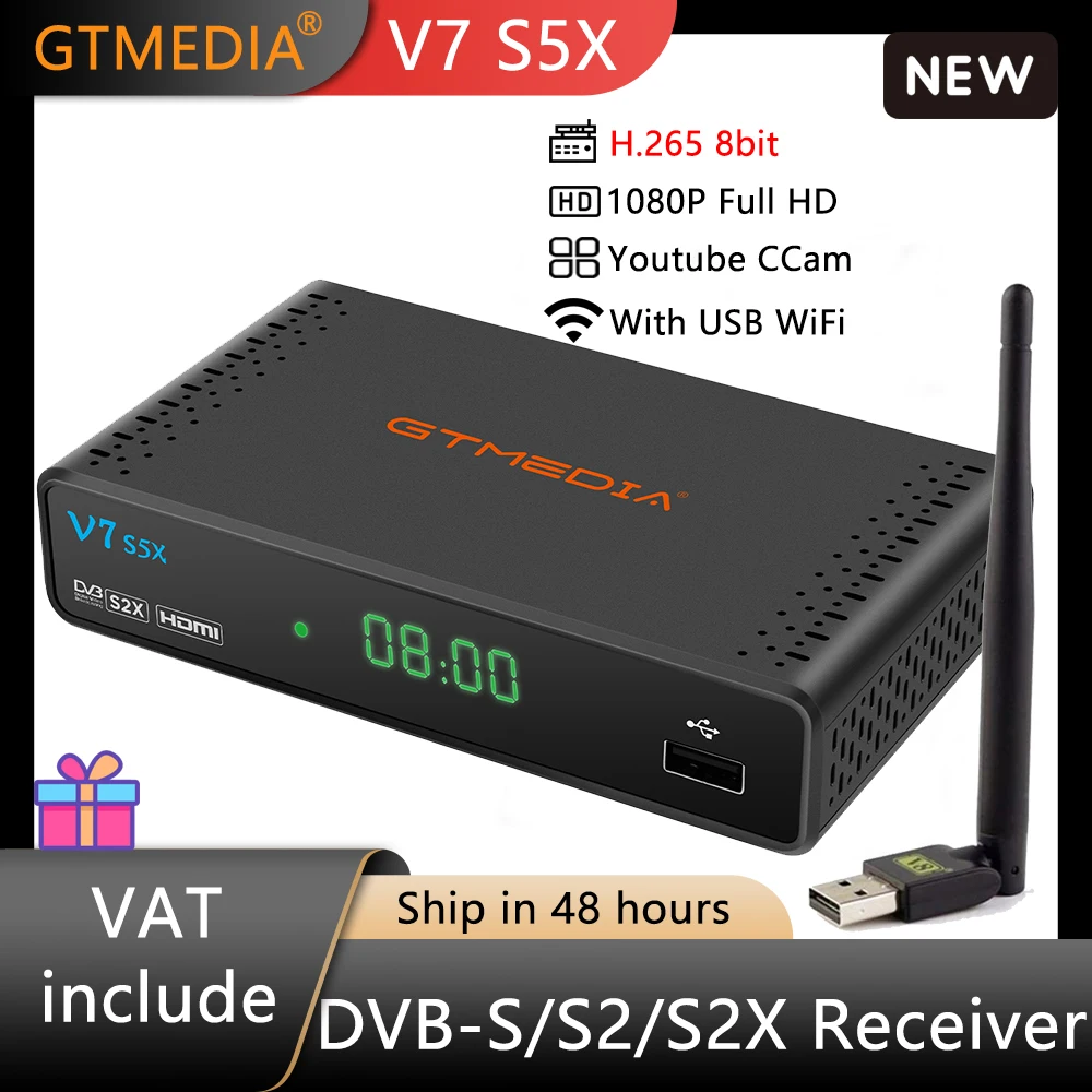 

DVB-S2X Decoder GTmedia V7 S5X/S2X/HD Satellite TV Receiver H.265 8bit 1080P Digital Tuner Receptor With USB Wi-Fi CCam Youtube