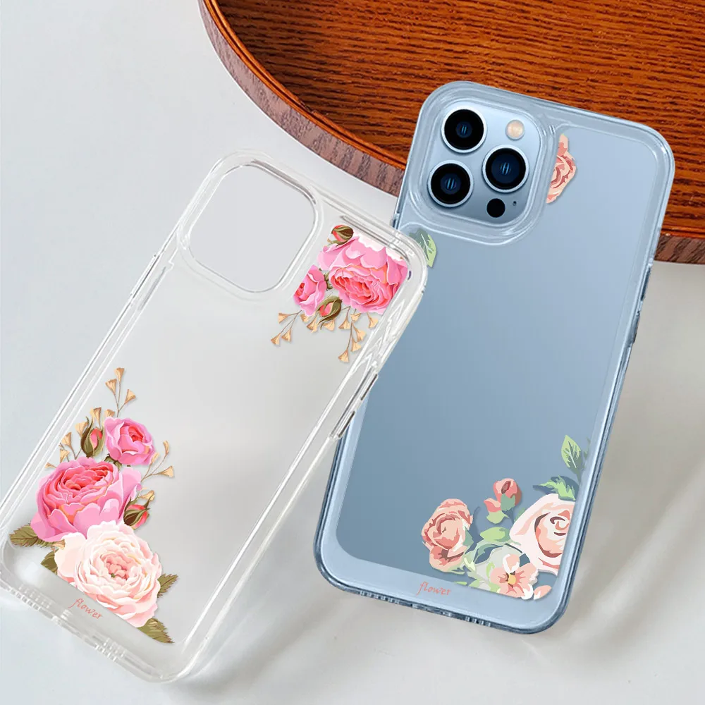 

Luxury Flower Phone Case for IPhone 14 13 12 11 Pro Max X XR XS Max Coque Protection Shell Transparent PC+TPU Hard Cover Fundas