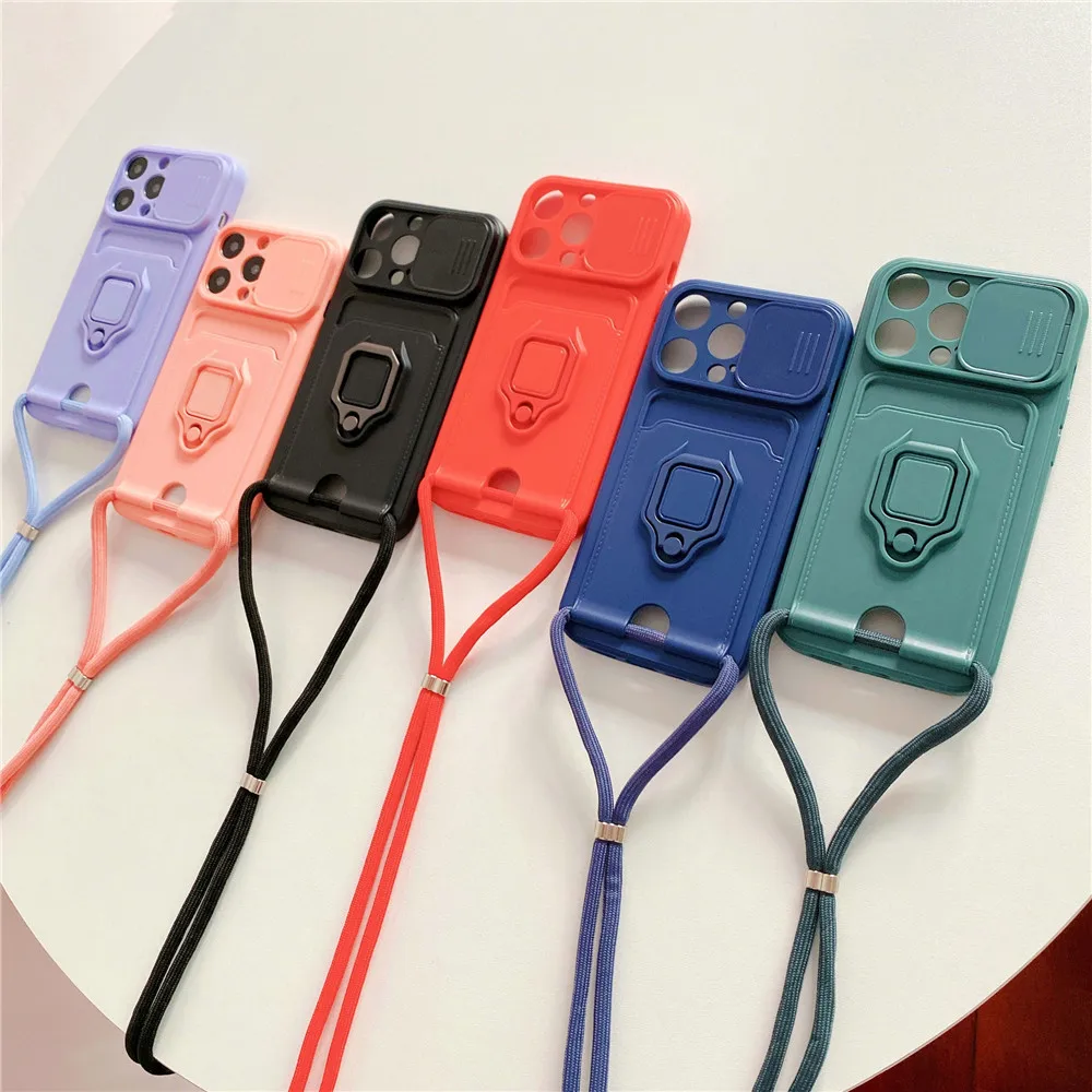 

Crossbody Necklace Cord Lanyard Wallet Card Case For Xiaomi POCO X3 11T Redmi 9T Note 10 11 8 9 Pro Ring Holder Stand Soft Cover