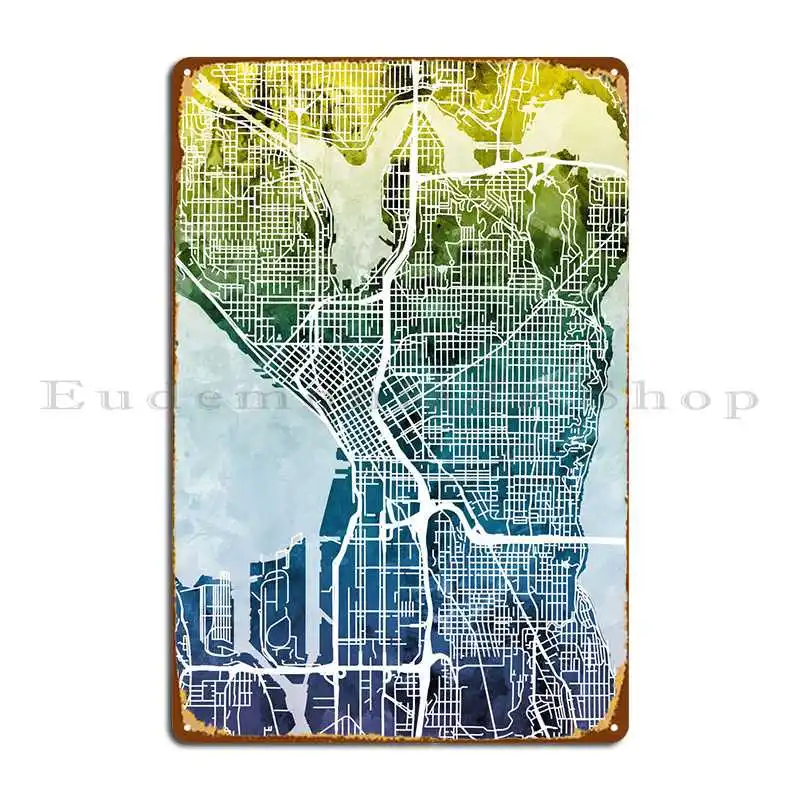 

Seattle Washington Map Metal Plaque Poster Cinema Mural Pub Design Wall Cave Tin Sign Poster