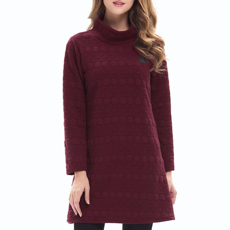 

Sweater Women's Winter Fashion High-Neck Warm Long-Sleeve Solid Color Women's Dress