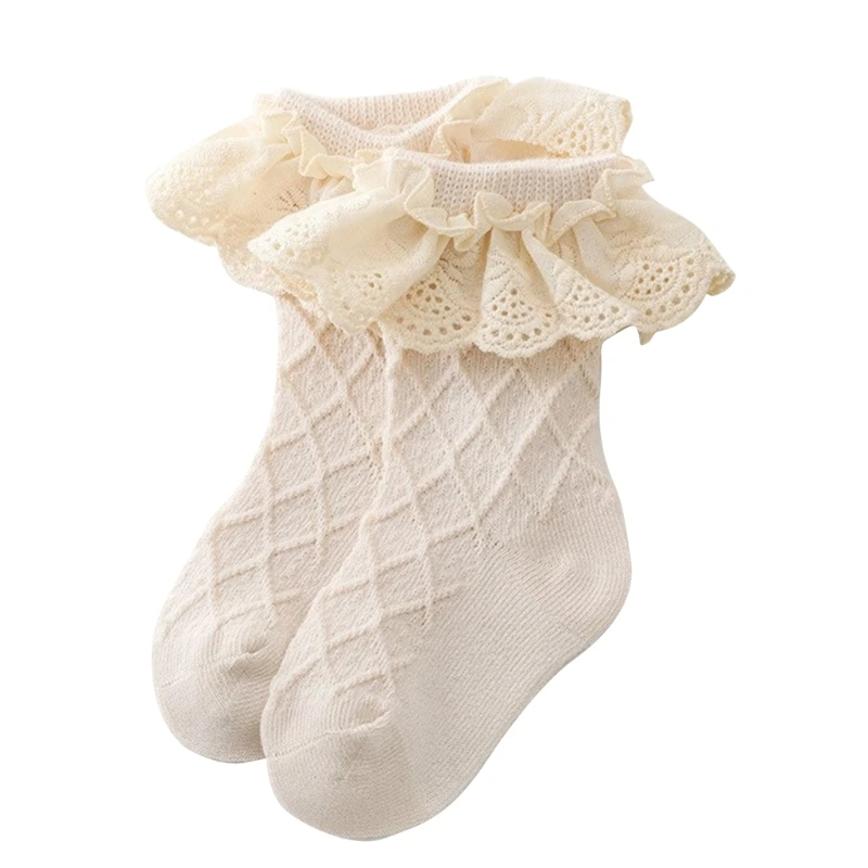 

Girls Lace Socks Children Baby Cotton Ruffled Trim Ankle School Socks Fancy-Sock