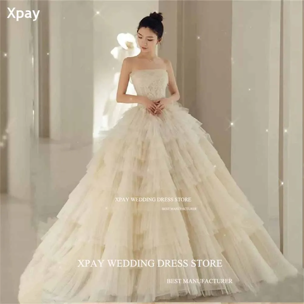 XPAY элегантное корейское бальное платье без бретелек рукавов многоярусные