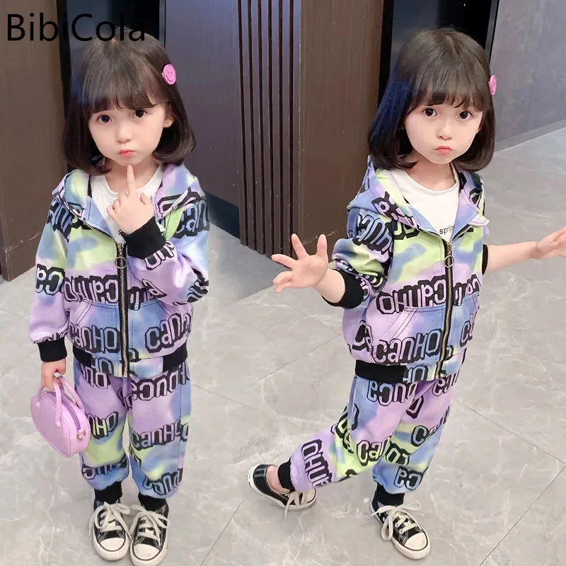 

Girls Clothes Sets Spring Autumn Baby Fashion Letter Print Hooded Jacket+Pants 2pcs Tracksuits For Kids Children Casual Suits
