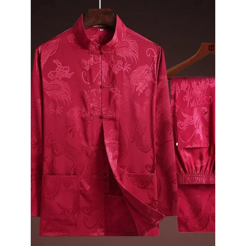 Традиционный китайский стиль костюм с вышивкой дракона Мужская футболка кунг-фу