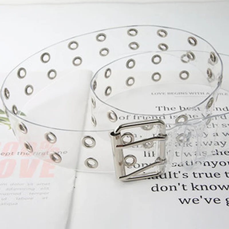 2022 Two Row PVC Clear Belt For Women Fashion Pin Buckle Female White Waist Trousers Transparent Belts Ladies Jeans Grommet Belt