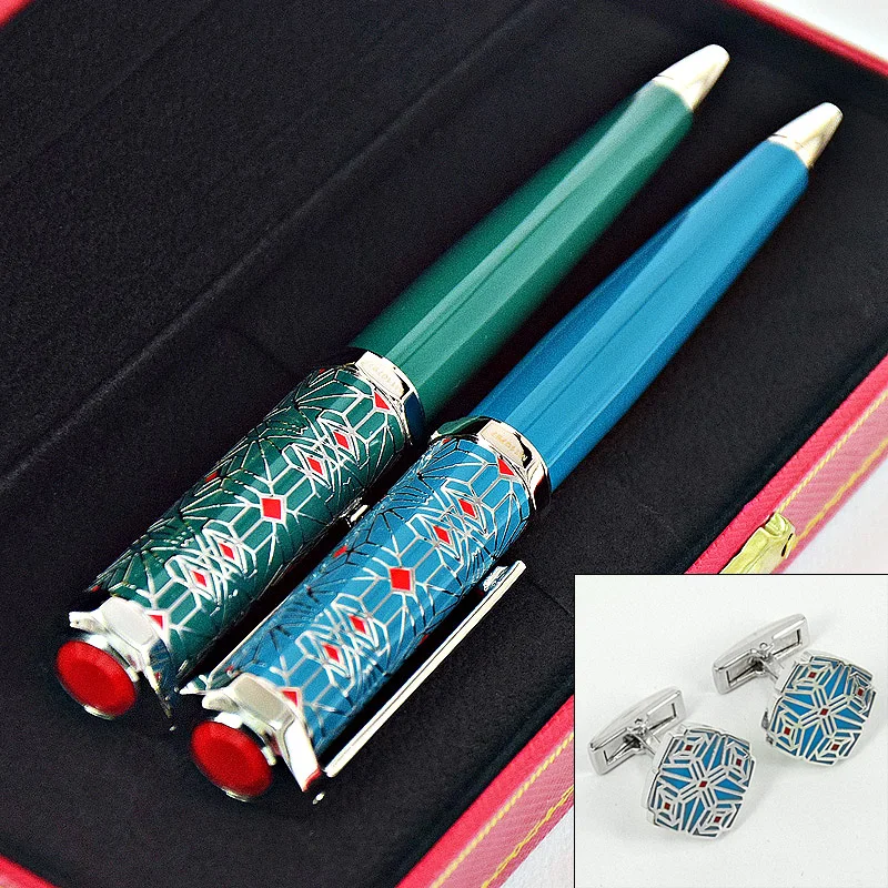 

MSS Santos-Dumont de CT Heptagon Blue / Green Barrel Luxury Red Rhombus Net Pattern Ballpoint Pen Silver Trim With Serial Number