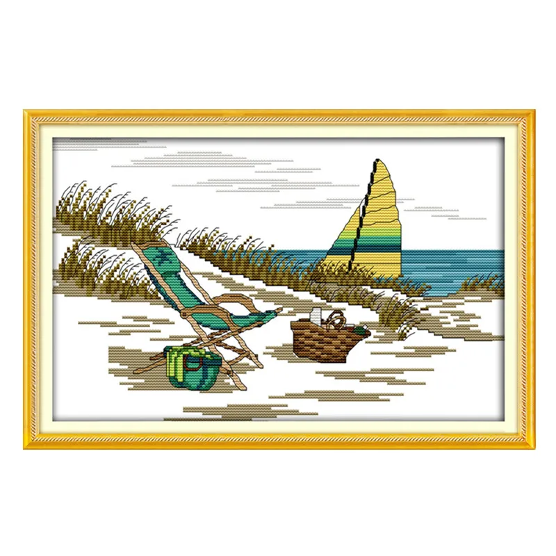 

The seaside scene cross stitch kit 14ct 11ct count printed canvas stitching embroidery DIY handmade needlework