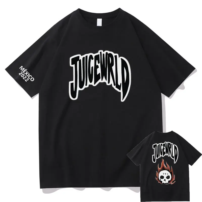 

Rapper Juice Weld 999 Skeleton Skull Flame Double Sided Graphic Print Tshirt Men Women Fashion Hip Hop T Shirts Men's T-shirt