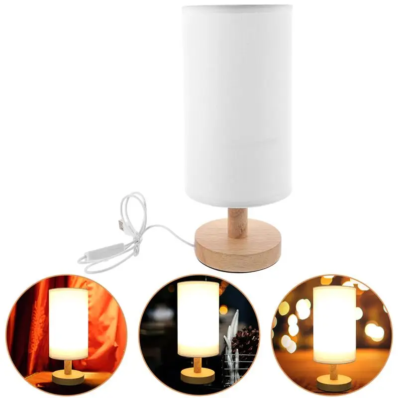 

Lamp Table Bedside Lamps Bedroom Desk Fabric Modern Lights Wooden Night Simple Nightstand Cloth Tabletop Usb