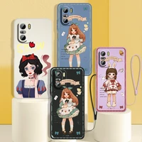 princess snow white alice phone case for redmi k50 k40 gaming k30 k30s 10 10c 10x 9a 9 9t 9c 9at 8 8a 5g liquid rope cover