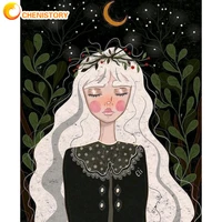 chenistory diy painting by numbers on canvas with frame white hair girl drawing adults kits crafts coloring by number home decor