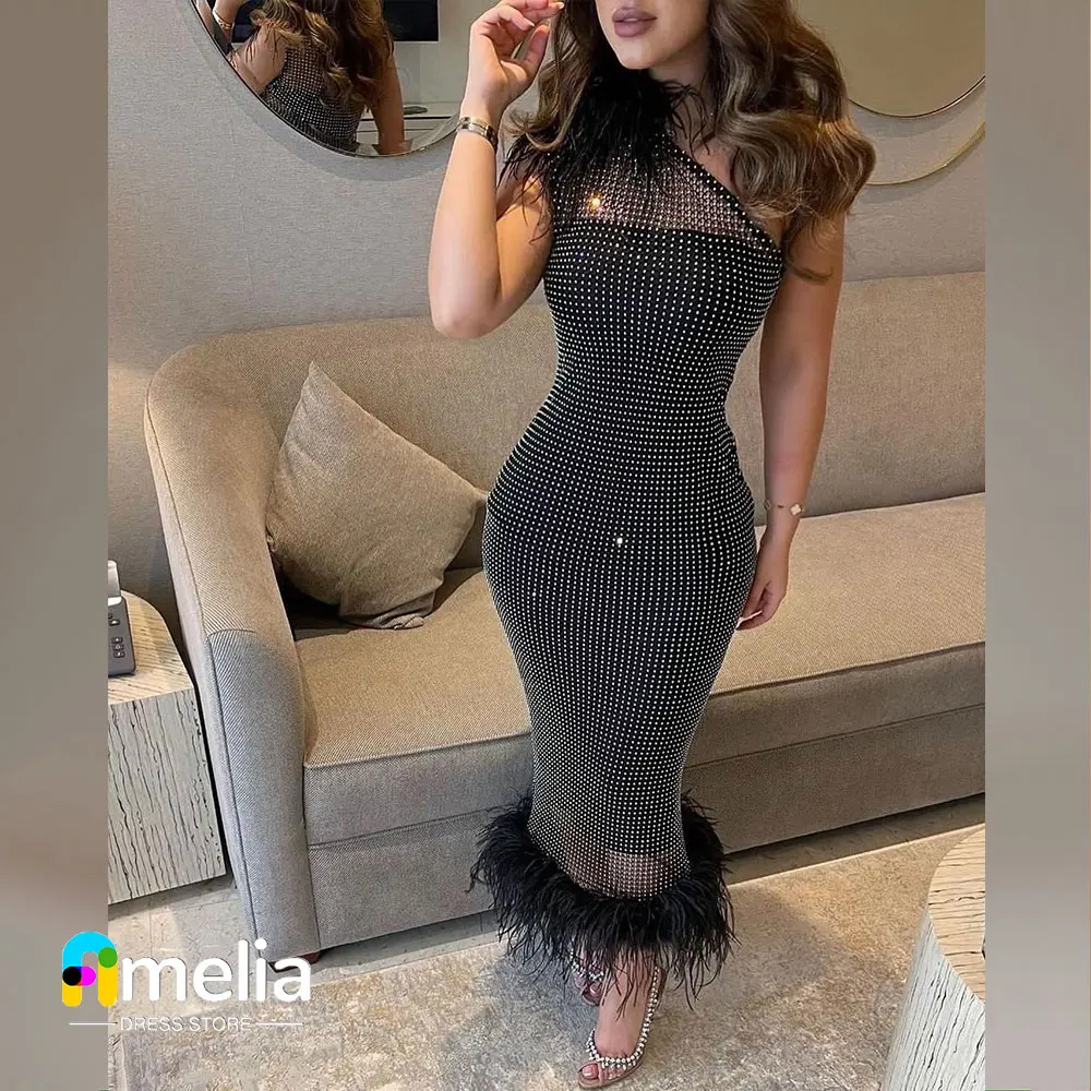 

Amelia One Shoulder Prom Dress Sleeveless Ankle Length Evening Dress With Summer Women Wedding Party Formal Gowns Arabia