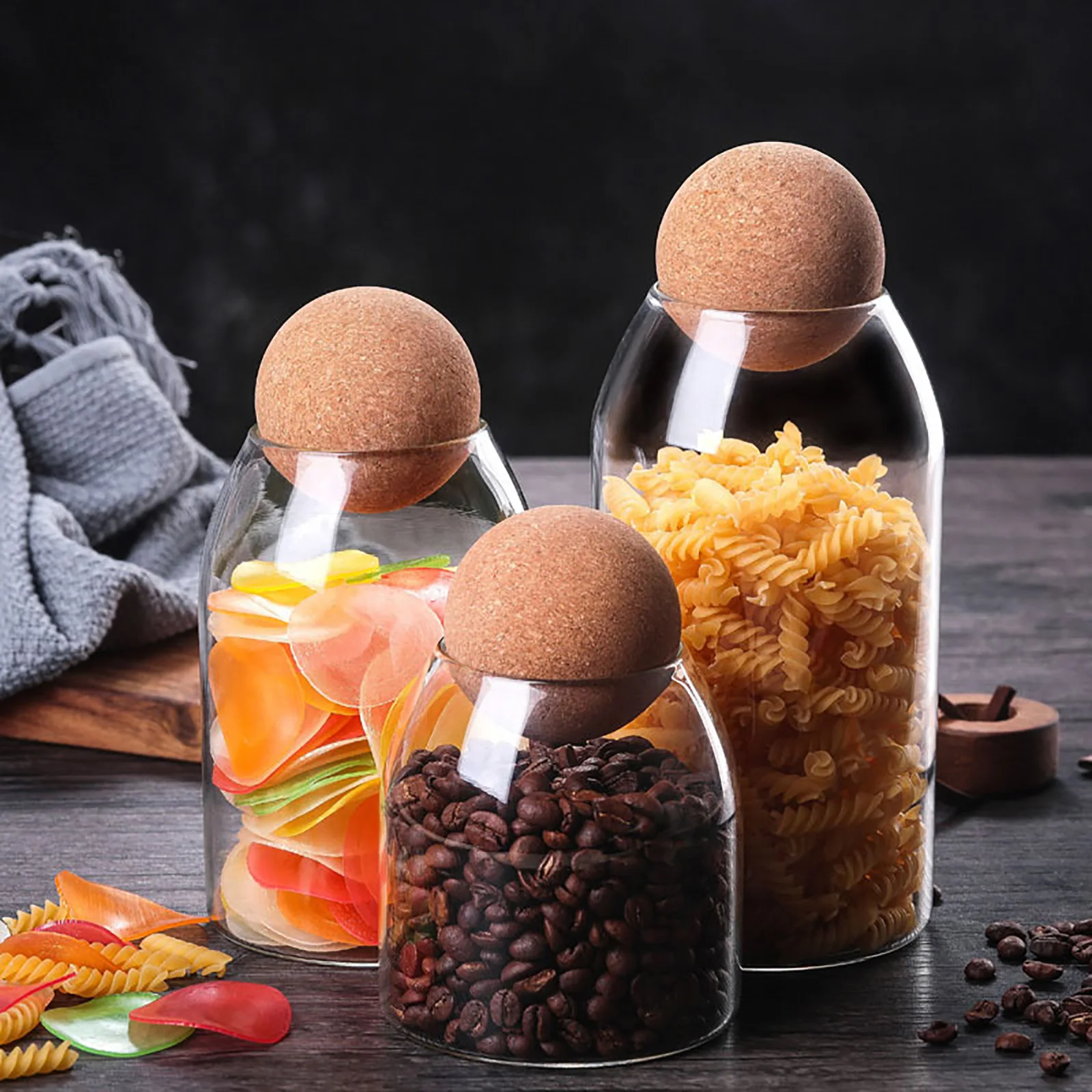 

Cork Sealed Can Glass Jar Coffee Beans Cans Home Organizers 700ml 500ml Kitchen Tools 3pcs 33 X 32 X 11cm Storage Tank