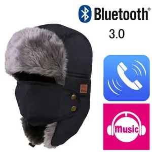Unisex Men Women Hat Warm Trooper Ear Flaps Winter Ski Hat Faux Fur Caps Headwear Bonnet Bluetooth-compatible Music Earphones