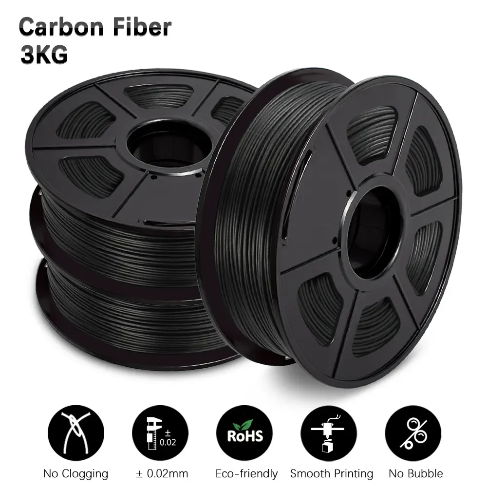 

Новинка, 3 рулона пла-углеродного волокна, 3 кг, 1,75 мм, фунта, высокая прочность, низкая плотность, для всех изделий для 3D-печати