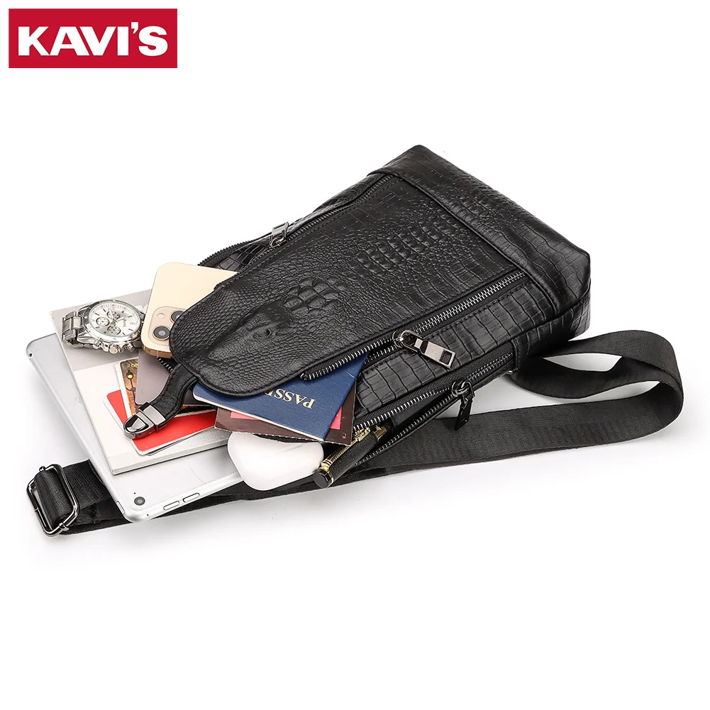 

Men's Crocodile Pattern Chest Pack Vintage Cowhide Leather Shoulder Bag High Quality Crossbody Bags for Men with iPad Mini Bag