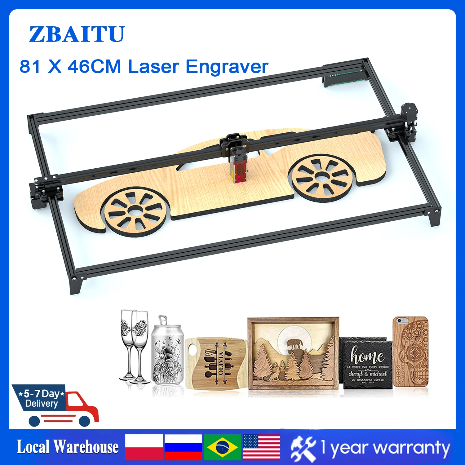 81X46CM Wifi Laser Engraver Cutter Wood Engraving Cutting Marking Machine Remarker Air Assisted Laser Head No Yellow Burn Edges