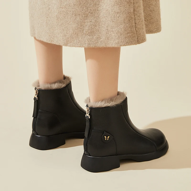 AUTUSPIN женские ботинки из натуральной коровьей кожи модные черные туфли зимние