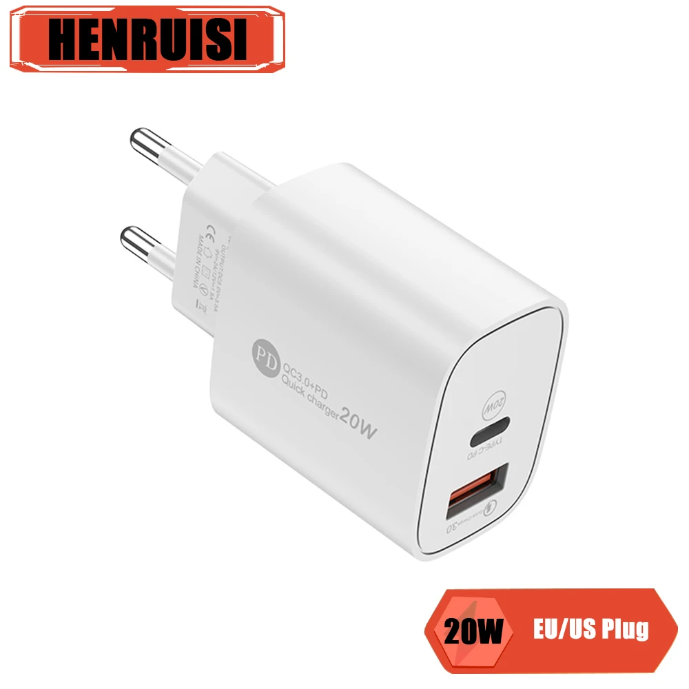 

20W USB PD Charger QC3.0 Quick Phone Charger EU/US Plug Adapter For iPhone Pro mini Xiaomi Samsung Huawei 2 Ports Wall Charging