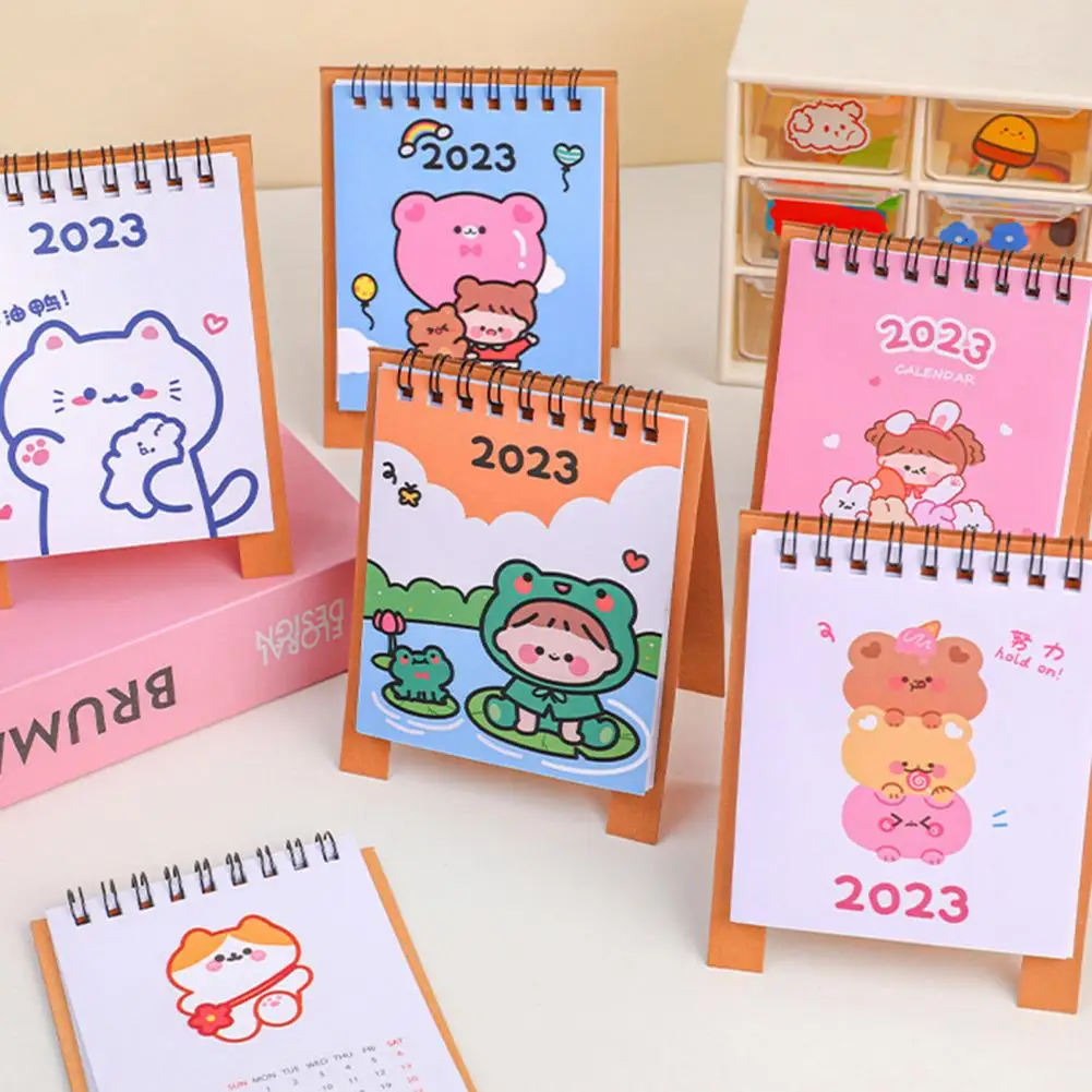 

Mini Calendar Cartoon Patterns Smooth Page Turning Space-saving Triangle Design Flexible Daily Schedule Not Easy to Break 2022 t