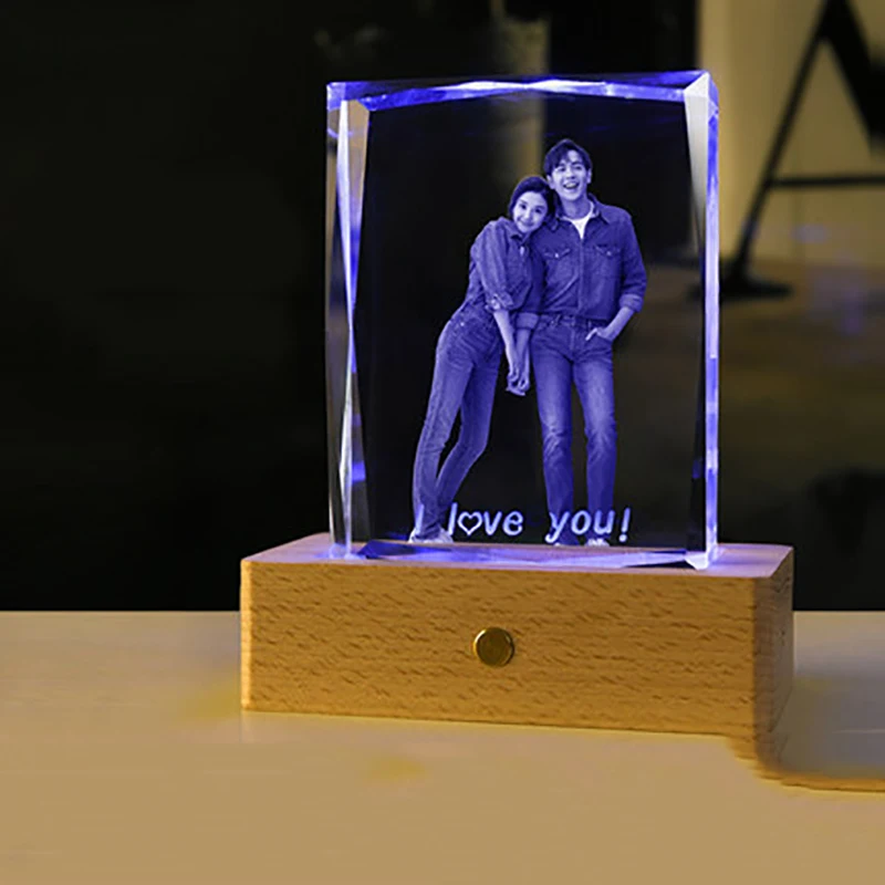 Персонализированная Стеклянная фоторамка со светодиодной основой 3D лазерная