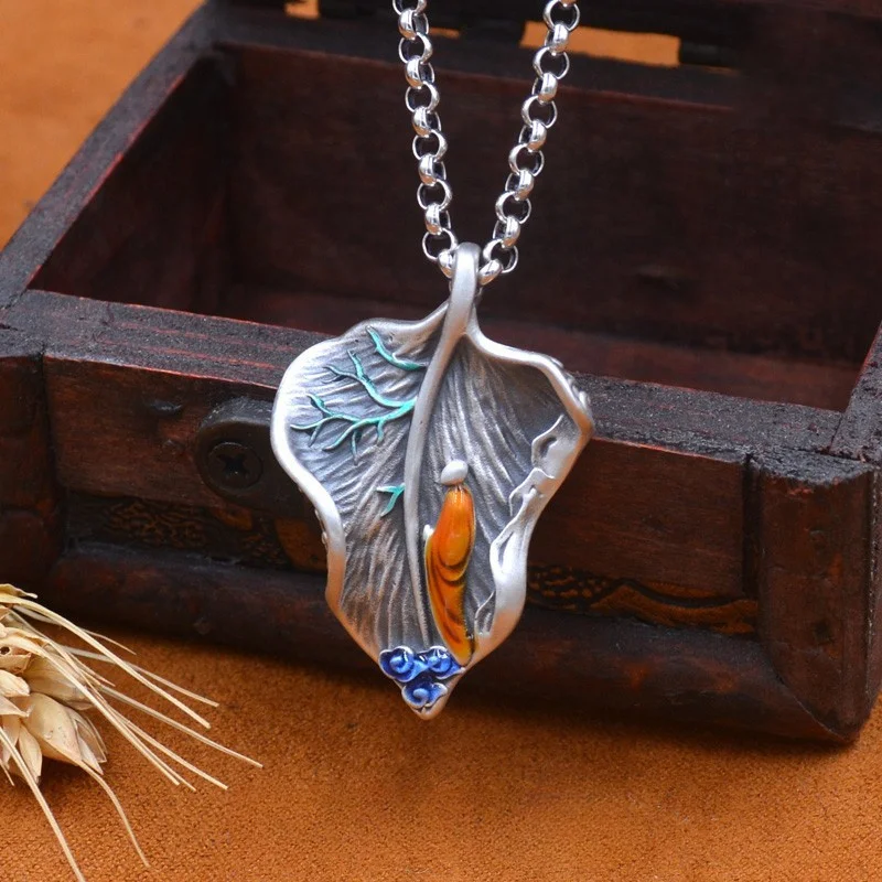 Фото Традиционное ожерелье Cloisonome Bodhi Leaf — буддийские украшения Jingtai Blue и Copper для благословений и защиты №2