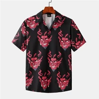 devil full printed short sleeve shirts men summer floral loose hawaiian korean streetwear hip hop couple fashion shirts camisa