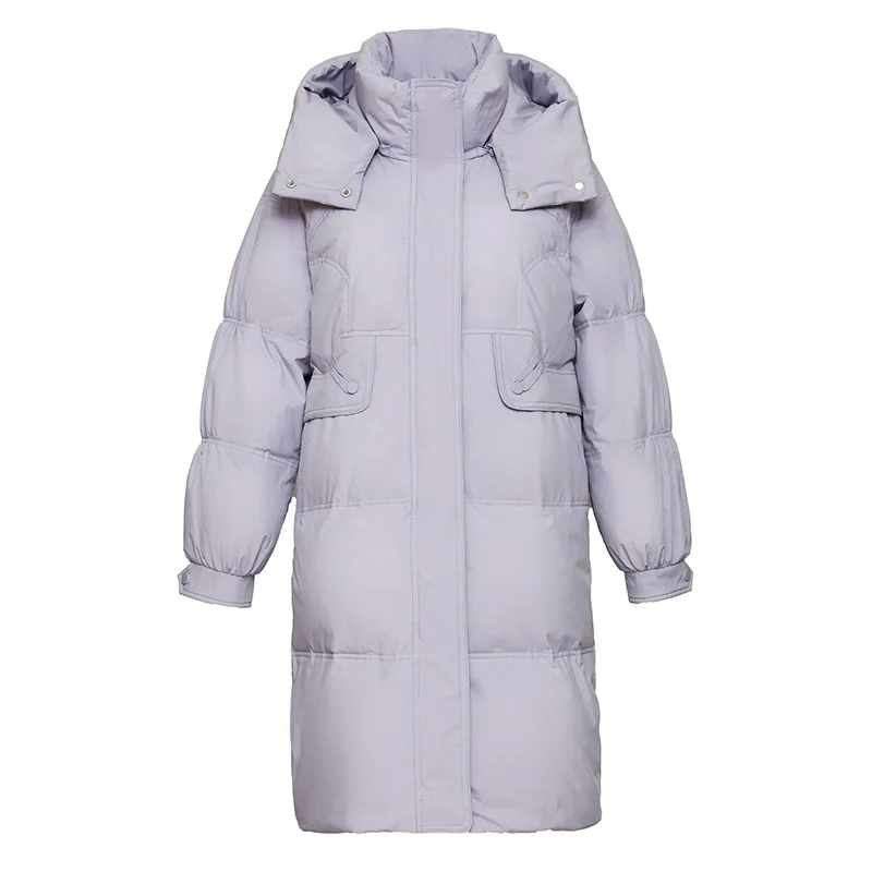 JAZZEVAR 2022 New Mid-long Down Jacket Women Fashion Hooded Korean Silhouette Thick Warm Winter Coat