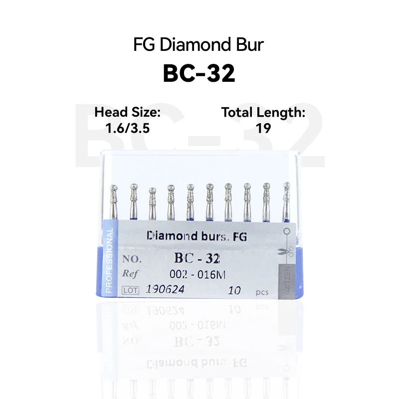 

10pcs Dental Clinic Products BC-32 002-016M Diamond Bur FG High Speed 1.6/3.5 19.0mm Blue Medium Intra-oral Tools Material