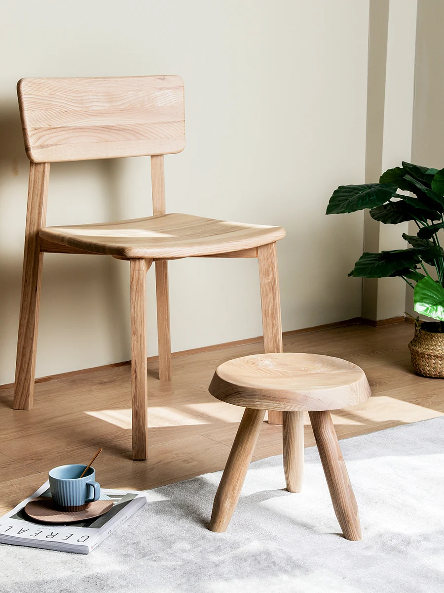 Табурет из цельной древесины домашний креативный круглый табурет ясеня для