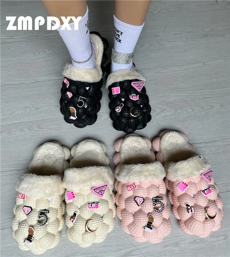 Женские садовые плюшевые сабо теплые босоножки с мехом слива логотипом на заказ