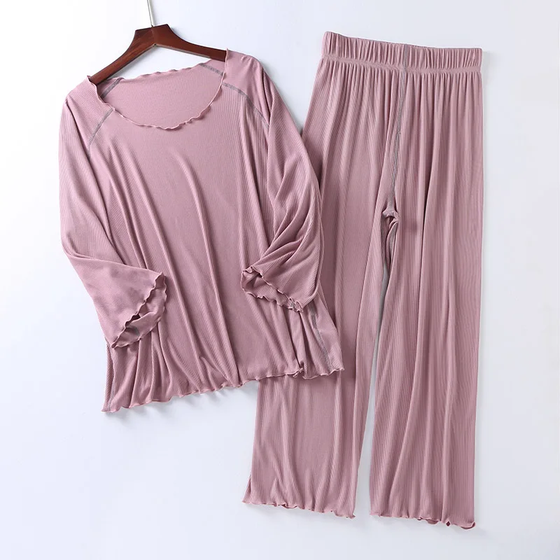 

Factory wholesale summer 2021 new silk light Modale pajamas women seven sleeves nine wide-legged pants home clothing set