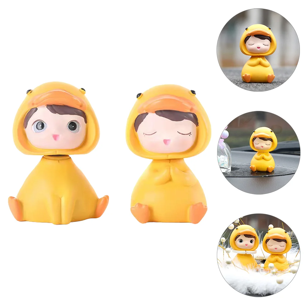 

Car Duck Dashboard Head Yellow Nodding Figure Decorations Figurine Cake Decoration Ornament Animal Small Decor Cartoon Desktop