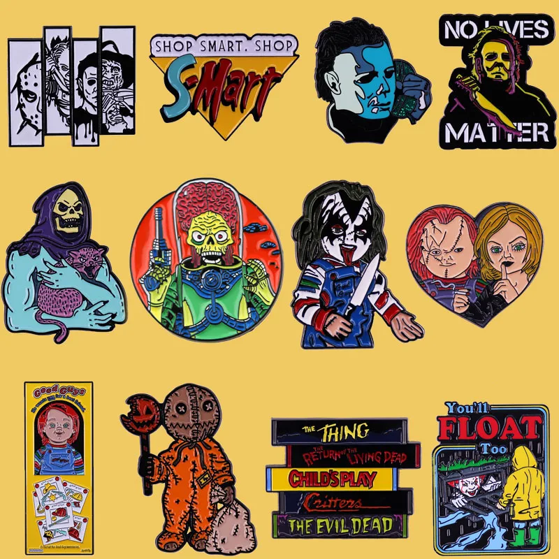 Металлическая эмалевая брошь SP1126 в стиле ужасных фильмов, брошь на булавке для Симпатичный значок шляпы, Ювелирное Украшение для одежды