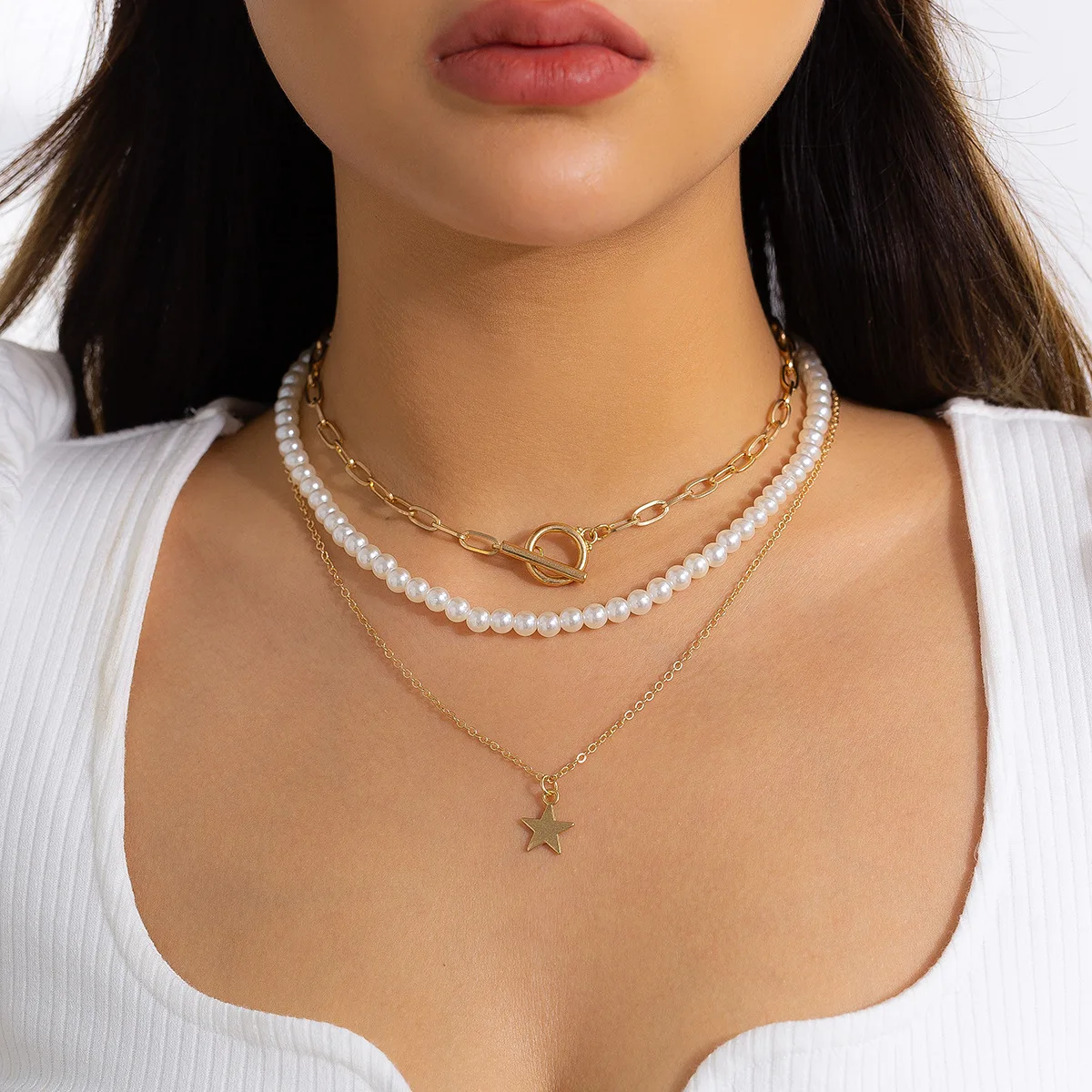 

XINSOM Multilayer Star Pendant Necklace For Women Elegant Pearl Chain Party Wedding Necklace Fashion Jewelry Girls Gift 2022