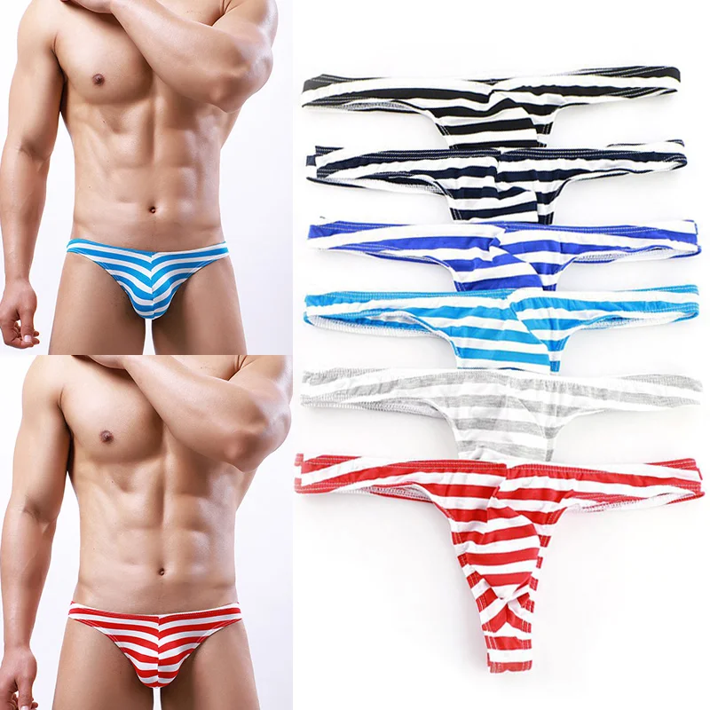 

Breathable Gay Underwear Lingerie Men Thongs Jockstrap Striped G String Briefs Low Rise Fashion Comfort