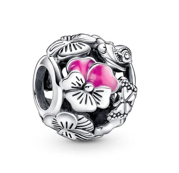 

Authentic 925 Sterling Silver Moments Pansy Flower Friends Charm Bead Fit Pandora Women Bracelet & Necklace DIY Jewelry
