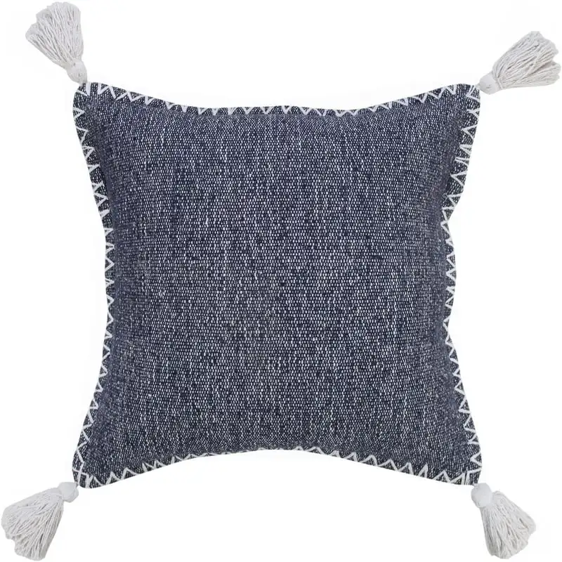 

x 20" Modern, Transitional, Bohemian Blue, White, Multi-color Cotton Throw Pillow , Zip Closure