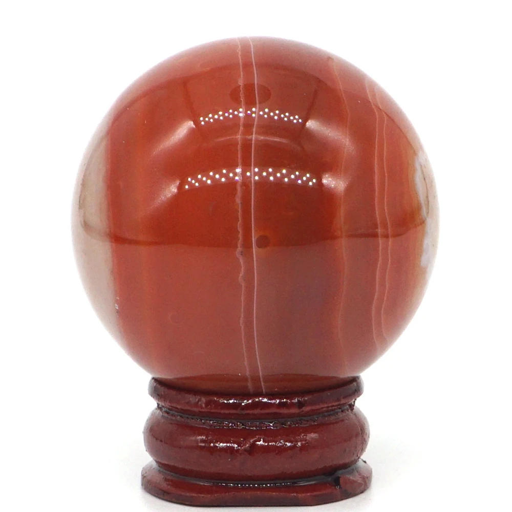 

40mm Natural Gems Evil Eye Red Agate Crystal Reiki Healing Sphere Hand Massage Ball Feng Shui Home Decoration With Stand (1pc)