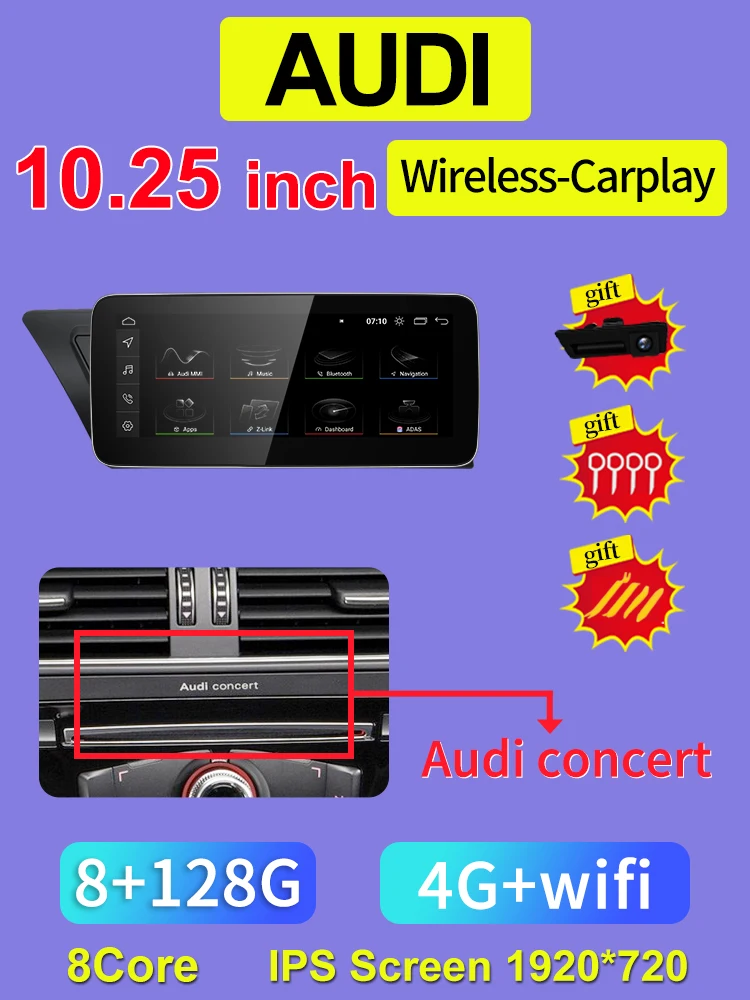 

Snapdragon665 Android13 Беспроводной АВТО Carplay для AUDI A4 A5 B8 Автомобильные видеоплееры GPS-навигация Центральный мультимедийный экран