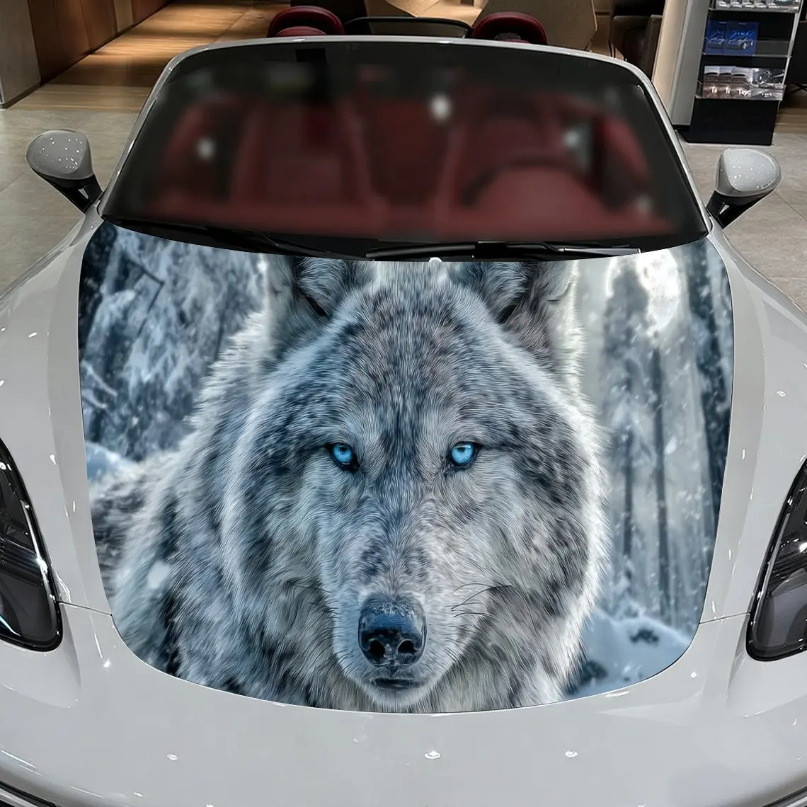 Фото Snowy Realm Ice Wolf Reflects Moonlit Forest Виниловая пленка для автомобиля, материал ПВХ, водонепроницаемая наклейка на капот автомобиля, самоклеящаяся устойчивая к царапинам №3