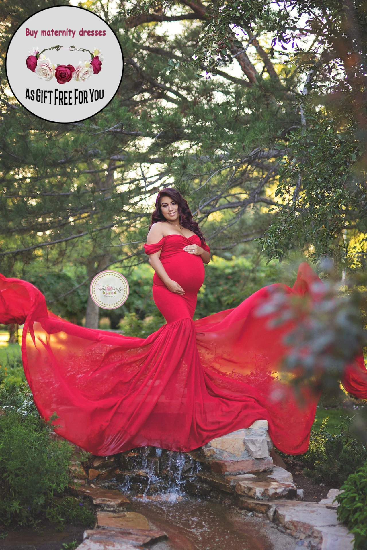 

Maternity Off Shoulder Chiffon Gown Maxi Photography Dress for Photo Shoot Photo Props Dress