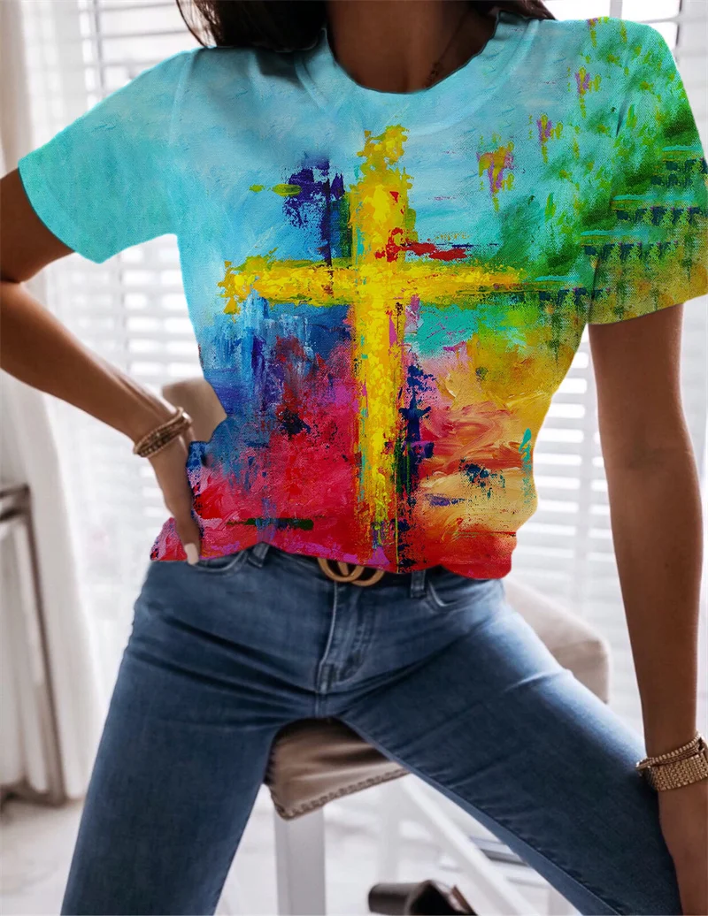 

Womens T Shirt Summer 2022 Fashion Floral Print Short Sleeve Ladies Graphic Tee Tops Casual O-Neck Female T Shirt