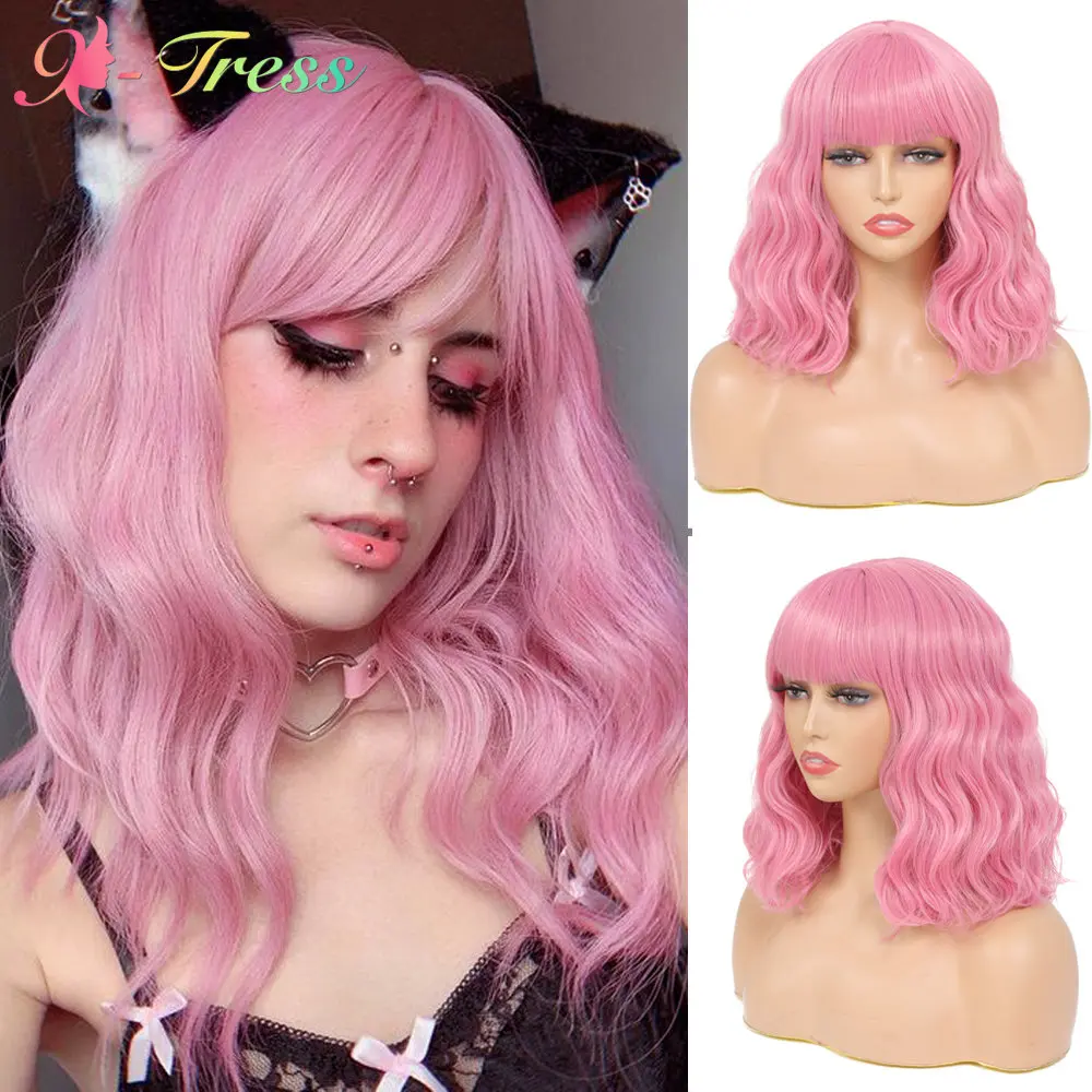 

Женский синтетический парик, короткий волнистый средней длины с челкой